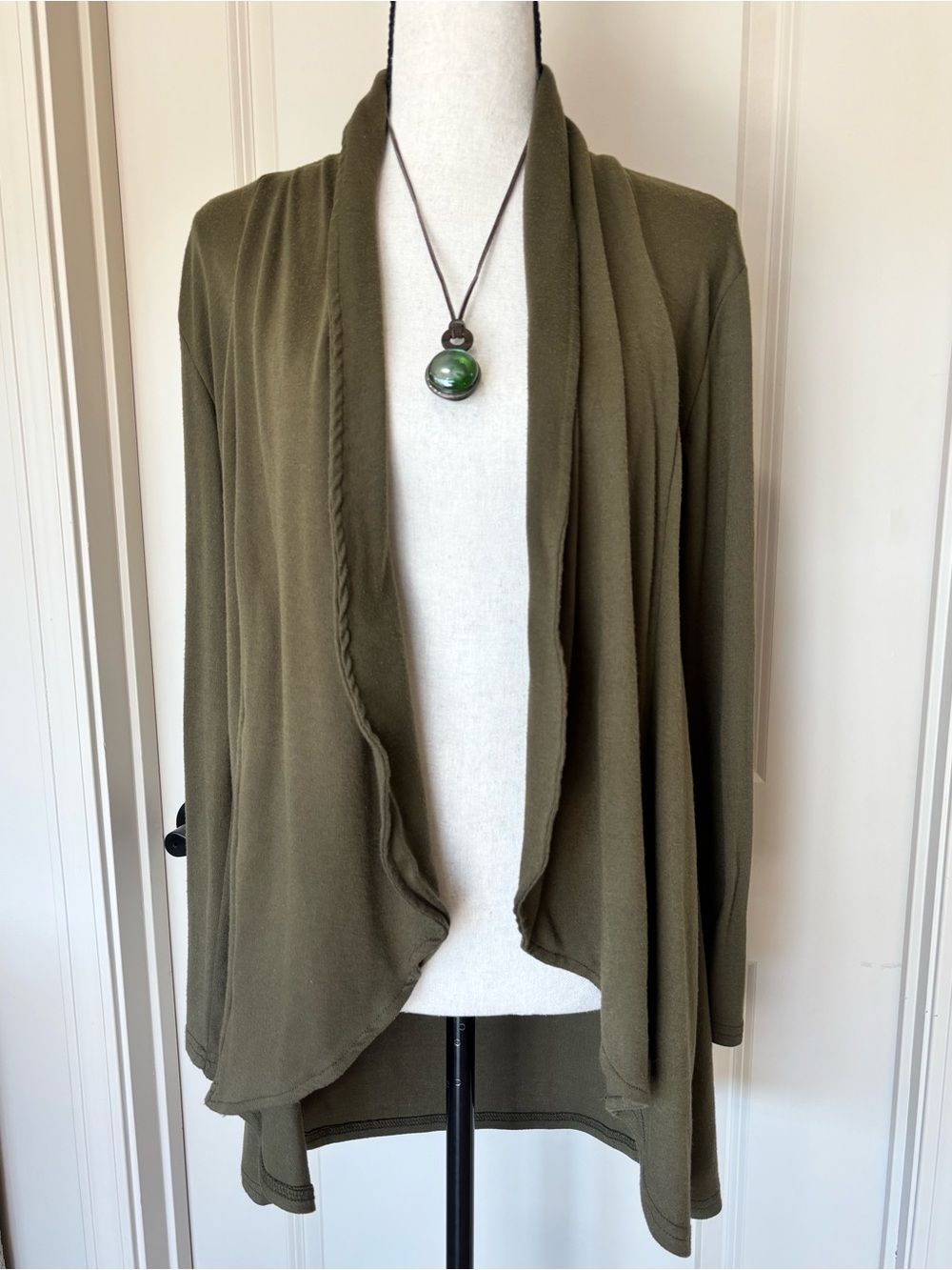 Olive Green Jacket Cover-Up Soft Cozy Womens Medium